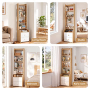 Artiss 6 Tiers Bookshelf with 2 Drawer Storage Shelf Pine
