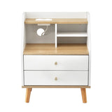 Artiss Bedside Table 2 Drawers Charging Station White and Pine