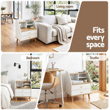 Artiss Bedside Table 2 Drawers Charging Station White and Pine