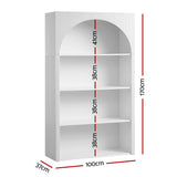Artiss 4 Tier Bookshelf Arched Fluted Storage Display Cabinet Unit White