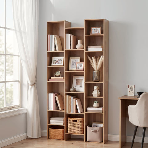 Artiss Bookshelf Display Shelves CD DVD Storage Rack Tall Bookcase Oak In Australia - Darrahopens