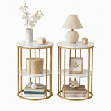 Artiss Side Table Set of 2 Marble Effect Round Coffee Table 2 Tier End Bedside Table Nightstand White&Gold In Australia - Darrahopens