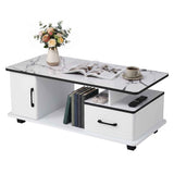 Artiss Coffee Table Marble Finish Center Table with Storage Drawer Cabinet Wood White In Australia - Darrahopens