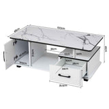 Artiss Coffee Table Marble Finish Center Table with Storage Drawer Cabinet Wood White In Australia - Darrahopens