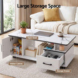 Artiss Coffee Table Marble Finish Center Table with Storage Drawer Cabinet Wood White In Australia - Darrahopens
