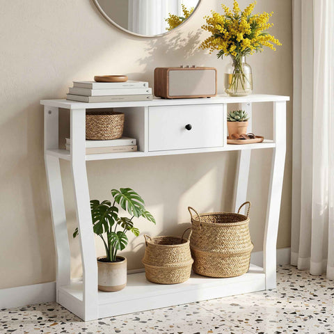 Artiss Console Table Entryway Hallway Sofa Side Table Drawer Shelf 100CM White In Australia - Darrahopens