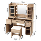 Artiss Dressing Table Vanity Desk LED Mirror Stool Set Charging Station Glass Top Rotating Shelf Wood In Australia - Darrahopens