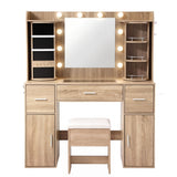 Artiss Dressing Table Vanity Desk LED Mirror Stool Set Charging Station Glass Top Rotating Shelf Wood In Australia - Darrahopens