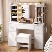Artiss Dressing Table Vanity Desk LED Mirror Stool Set Charging Station Glass Top Rotating Shelf White In Australia - Darrahopens