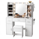 Artiss Dressing Table Vanity Desk LED Mirror Stool Set Charging Station Glass Top Rotating Shelf White In Australia - Darrahopens