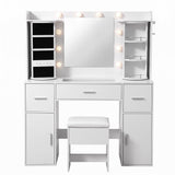 Artiss Dressing Table Vanity Desk LED Mirror Stool Set Charging Station Glass Top Rotating Shelf White In Australia - Darrahopens