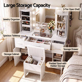 Artiss Dressing Table Vanity Desk LED Mirror Stool Set Charging Station Glass Top Rotating Shelf White In Australia - Darrahopens