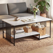 Artiss Coffee Table 100cm Faux Marble Finish Center Table 2-Tier Storage White&Black