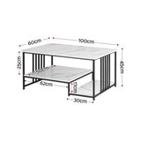 Artiss Coffee Table 100cm Faux Marble Finish Center Table 2-Tier Storage White&Black