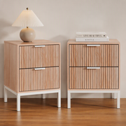 Artiss 2X Bedside Table 2 Drawers Storage Nightstand Cabinet Metal Legs Pine