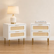 Artiss 2x Rattan Bedside Table 2 Drawers White