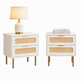 Artiss 2x Rattan Bedside Table 2 Drawers White