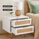 Artiss 2x Rattan Bedside Table 2 Drawers White