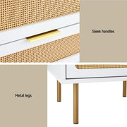 Artiss 2x Rattan Bedside Table 2 Drawers White