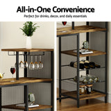 Artiss Industrial Bar Table with Wine Rack Cup Holder Multi-Level Storage 122cm Walnut
