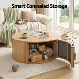 Artiss Round Coffee Table Storage Fluted Center Table Living Room Office 80cm Wood