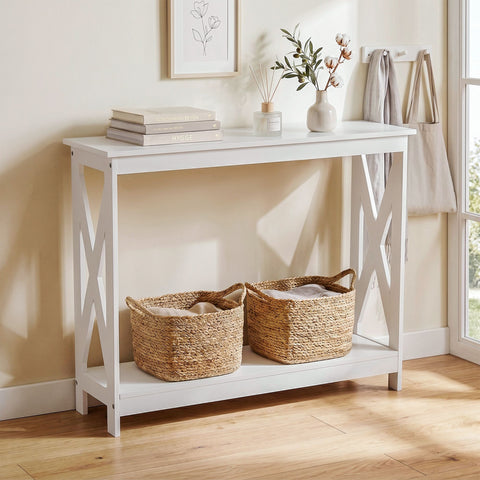 Artiss Console Table Entryway Hallway Display 2-Tier Narrow Sofa Table 100CM White