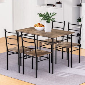 Artiss Dining Table and Chairs Set 5PCS Industrial Wooden Metal Desk Walnut