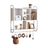 Artiss Floating Wall Shelf 6 Hooks Wall Mounted Storage Cubby Rack 73.5x74CM White In Australia - Darrahopens