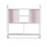 Artiss Floating Wall Shelf 6 Hooks Wall Mounted Storage Cubby Rack 73.5x74CM White In Australia - Darrahopens