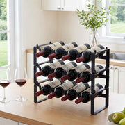 Artiss 3-Tier Wine Rack Metal Freestanding 12 Bottles Modular Countertop Wine Display Shelf Black In Australia - Darrahopens