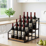 Artiss 4-Tier Wine Rack Tabletop Countertop Wine Bottle Holder 16 Bottles Freestanding Black & Wood In Australia - Darrahopens