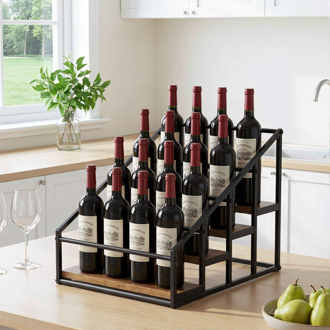 Artiss 4-Tier Wine Rack Tabletop Countertop Wine Bottle Holder 16 Bottles Freestanding Black & Wood In Australia - Darrahopens