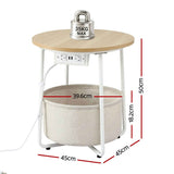 Artiss Round Coffee Table Side End Table Charging Station Storage Basket
