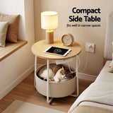 Artiss Round Coffee Table Side End Table Charging Station Storage Basket