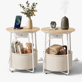 Artiss Set of 2 Round Coffee Table Bedside Side End Table Charging Station Storage Basket In Australia - Darrahopens