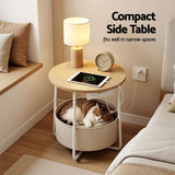 Artiss Set of 2 Round Coffee Table Bedside Side End Table Charging Station Storage Basket