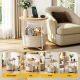 Artiss Set of 2 Round Coffee Table Bedside Side End Table Charging Station Storage Basket