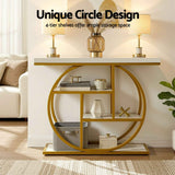 Artiss Console Table Marble Effect 4-Tier Shelves 105CM White&Gold