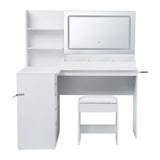 Artiss Dressing Table Corner Vanity Desk Set Stool LED Charging Station White