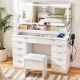 Artiss Dressing Table Makeup Vanity Desk Large LED Mirror 10 Drawers Power Outlet Hair Dryer Holder Hook White In Australia - Darrahopens