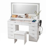 Artiss Dressing Table Makeup Vanity Desk Large LED Mirror 10 Drawers Power Outlet Hair Dryer Holder Hook White In Australia - Darrahopens