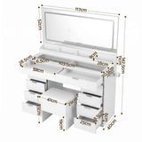 Artiss Dressing Table Makeup Vanity Desk Large LED Mirror 10 Drawers Power Outlet Hair Dryer Holder Hook White In Australia - Darrahopens