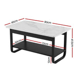 Artiss Coffee Table 2-Tier 80CM Marble Finish Shelf Black&White