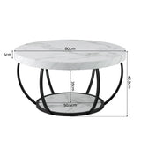 Artiss Coffee Table 2-Tier Marble Finish Round White&Black