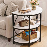 Artiss Semi-Circle End Table 3 Tier Coffee Table Side Nightstand Shelf Marble Effect White&Black