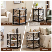 Artiss Semi-Circle End Table 3 Tier Coffee Table Side Nightstand Shelf Marble Effect White&Black