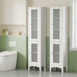 Artiss 2X Bathroom Storage Cabinet 160cm Tall Slim Floor Cupboard Toilet Glass Door White