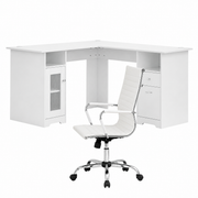 Artiss Office Desk and Chair Set L Shape Computer Desk 150cm with Storage Cabinet & Drawers, Ergonomic PU Leather Office Chair, White Home Office Furniture In Australia - Darrahopens