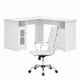 Artiss Office Desk and Chair Set L Shape Computer Desk 150cm with Storage Cabinet & Drawers, Ergonomic PU Leather Office Chair, White Home Office Furniture In Australia - Darrahopens