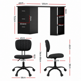 Artiss Office Desk & Chair Set 120cm Computer Desk with 3 Drawers & Open Shelves, Ergonomic Armless Office Chair with Wheels, Height Adjustable for Home Office Study